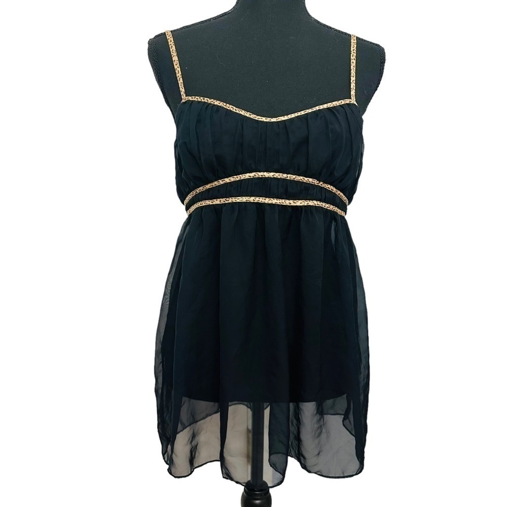 Victoria’s Secret Babydoll Dress Sheer Black Leopard Print Coquette Size Large